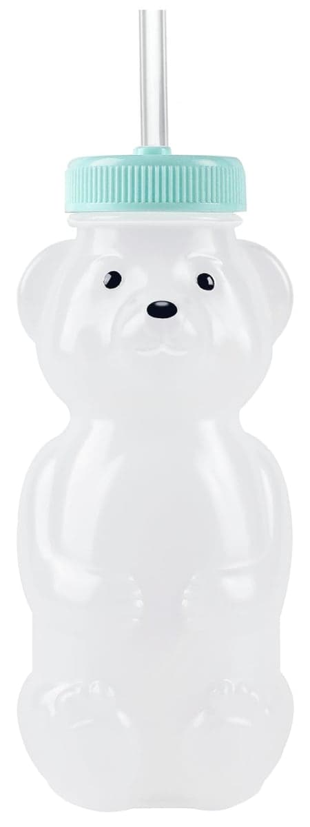 Mootikar Honey Bear Straw Cups for Babies 1 pack, 8oz straw bear cup with improved safety lid design, honeybear baby cup straw, Leak-Proof & Food-Grade & BPA Free (AQUA) — image 1