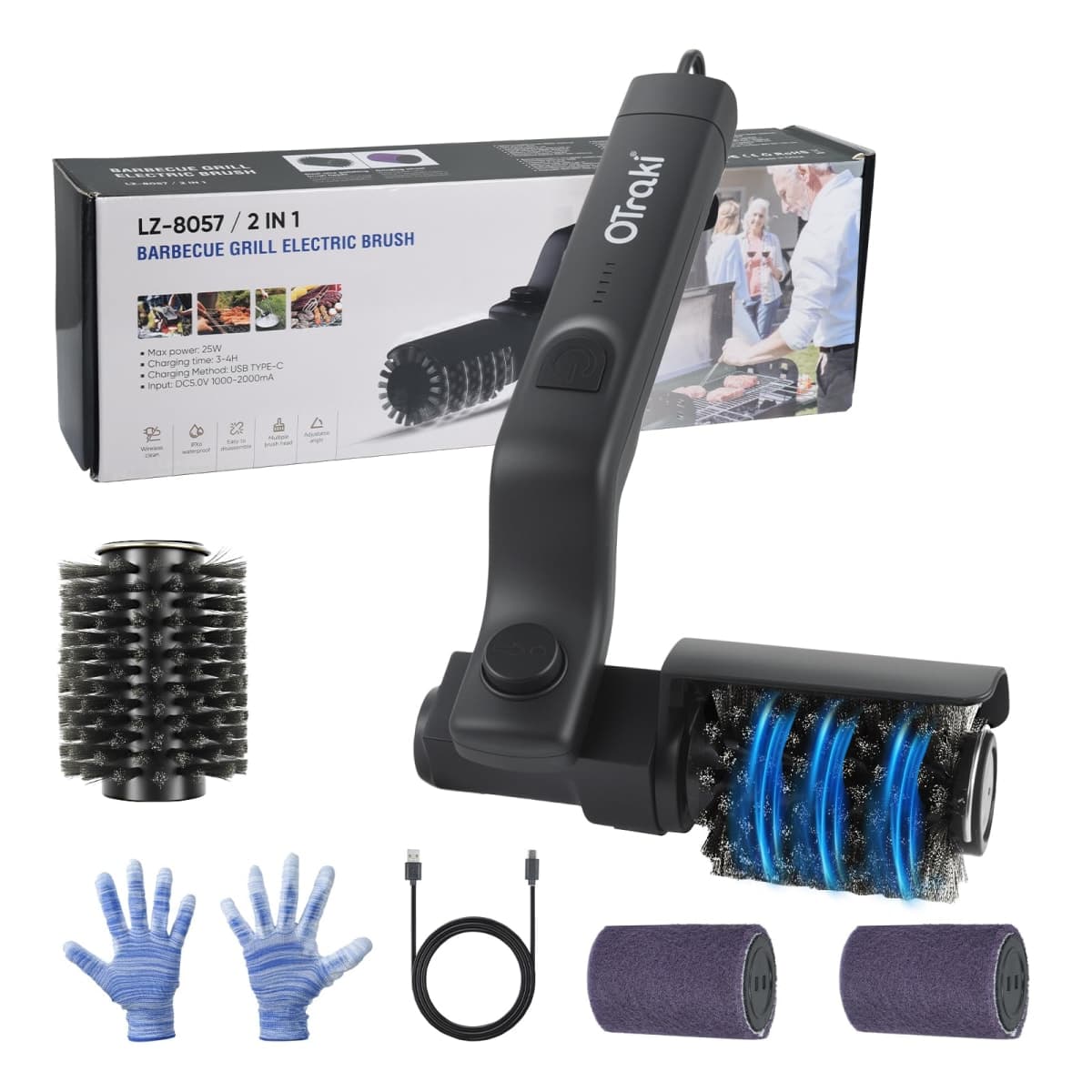 FIRINER Electric Grill Brush, 3 Powerful Speed BBQ Grill Brush for Outdoor Grill - 180°Adjustable Automatic Stainless Steel Wire Grill Cleaning Brush for Camping Outdoor BBQ Accessories — image 1