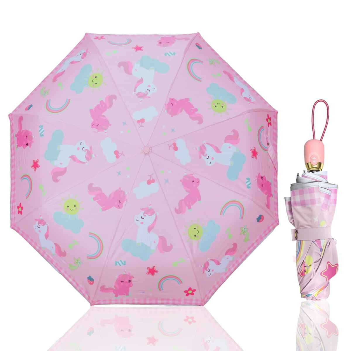 Afkengung Kids Automatic Umbrella with Cartoon Print & Reflective Strip,easy One-Button Open Close, UPF 50+ Sun & Wind Protection for School, Outdoor Safety for Boys and Girls, Dinosaurs, oceans — image 1