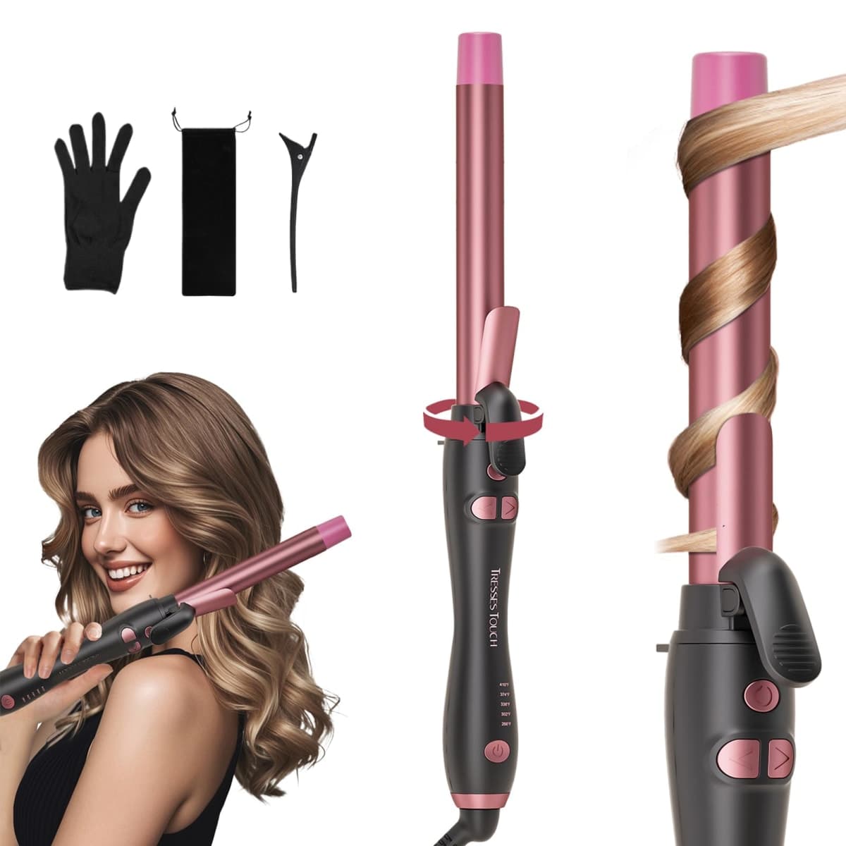 Extra-Long Barrel Rotating Curling Iron with Short Clamp, Automatic Curling Iron 1 Inch Creates Loose Curls – for Medium and Long Hair, High Heat 410°F, Instant Heat up, Double Ceramic, Dual Voltage — image 1