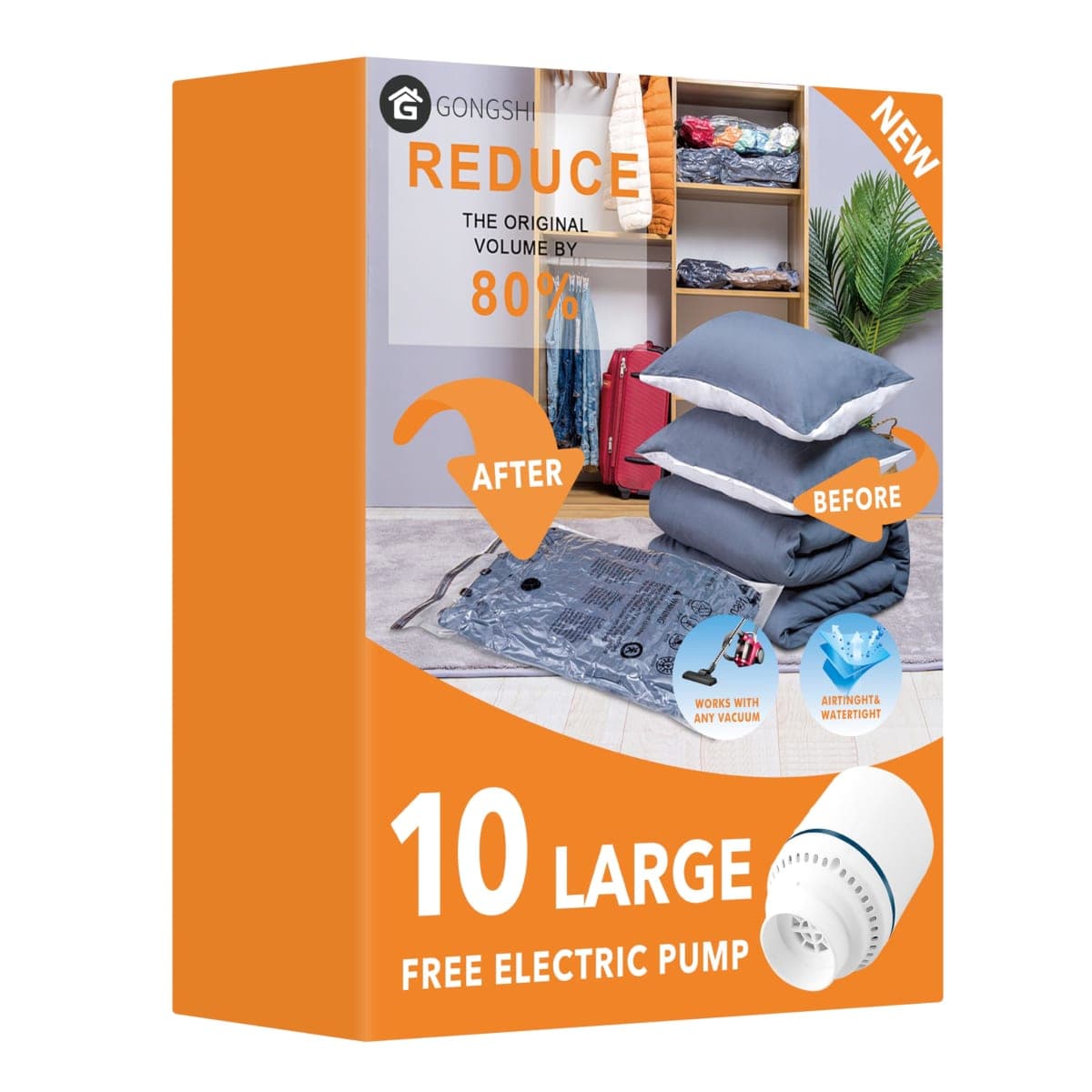 10 Large Vacuum Storage Bags with Electric Pump, Space Saver Bag for Clothes, Mattress, Blanket, Duvets, Pillows, Comforters, Travel — image 1
