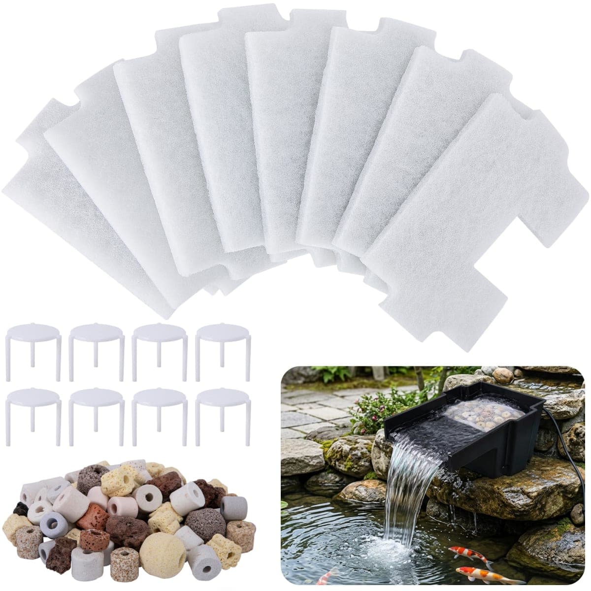 Adnee 17 Pcs Pond Waterfall Spillway Filter Media, No Spillway Included — image 1