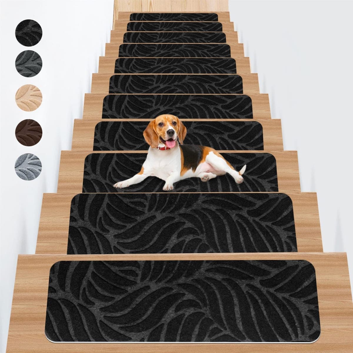 Non Slip Stair Carpet Treads for Wood Steps 8" X 25.6" (15 Pack), Indoor Stair Mats Covers with Adhesive, Anti-Slip Stair Runner Rug for Kids Elders and Dogs — image 1
