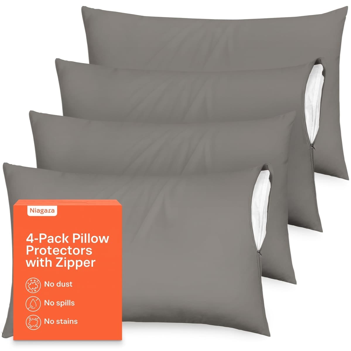 Niagara Cozy Brushed Microfiber Grey 4 Pack Pillow Cases Protectors Zip Queen 20x30 Inches Brushed Dark Gray Extreme Soft Cooling Microfiber Wrinkle Stain, Fade Resistant — image 1