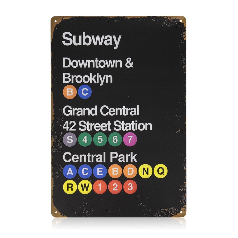 FDKYOEK Subway Sign, Vintage Street Poster, New York City Subway Downtown & Brooklyn Grand Central 42 Street Station Park Sign, Metal Tin Signs, 8 x 12 Inches — image 1