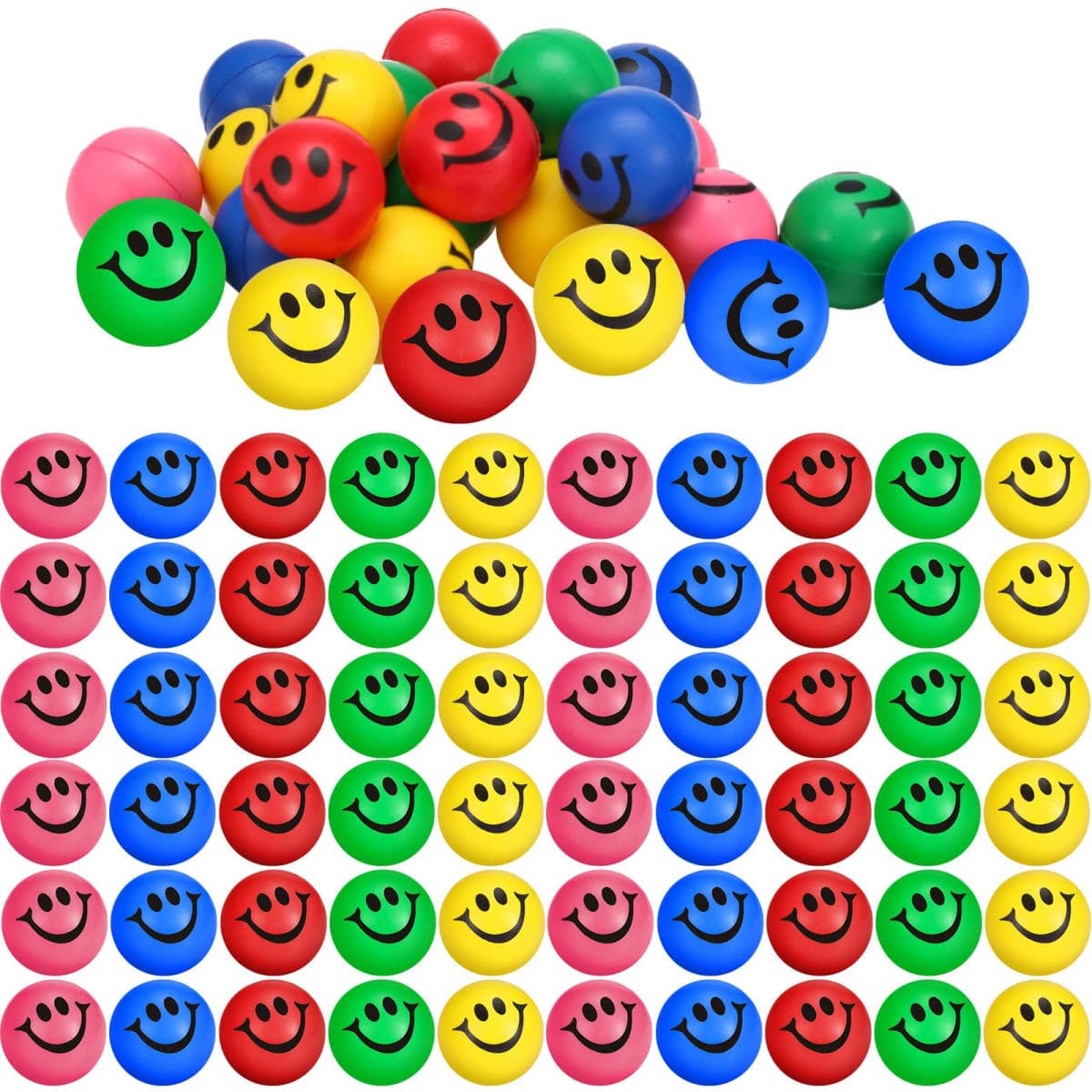 Skylety 100 Pcs Smile Face Stress Balls Mini Stress Balls,Assorted Colors — image 1
