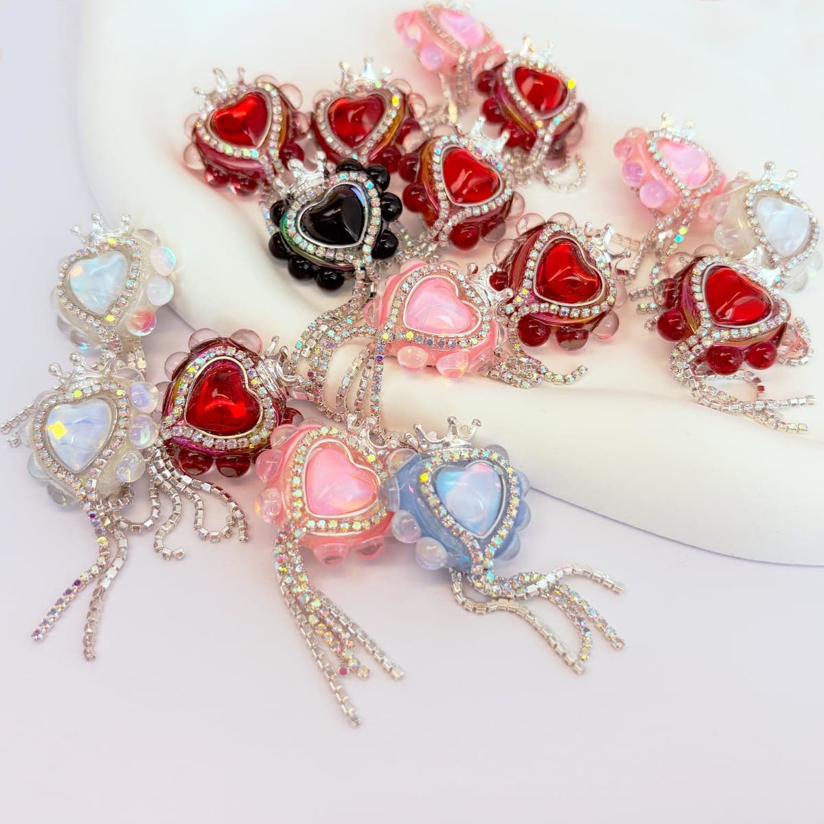 10pcs Rhinestone Focal Beads for Pens, Sparkling Heart-Shaped Designs with Tassels, Fancy Beads for DIY Jewelry Making Keychains Crafts Holiday Decorations — image 1