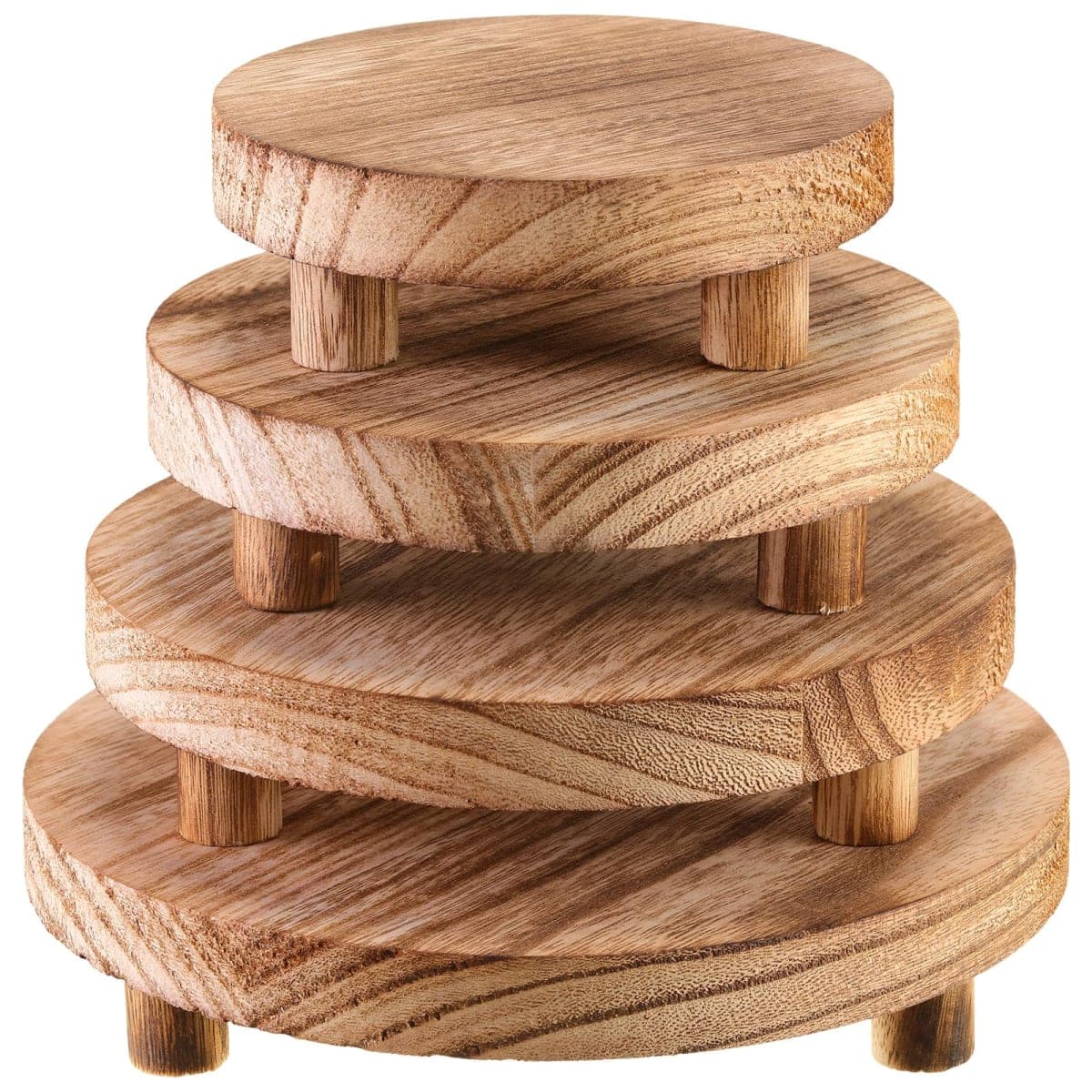 Geetery 4 Pcs Wooden Risers for Display Wood Pedestal Stand Mini Tray Stand Round Wooden Pedestal Holder Rustic Riser for Decor Tiered Tray Decor Home Kitchen, 5/6/7/8 Inch(Light Brown) — image 1