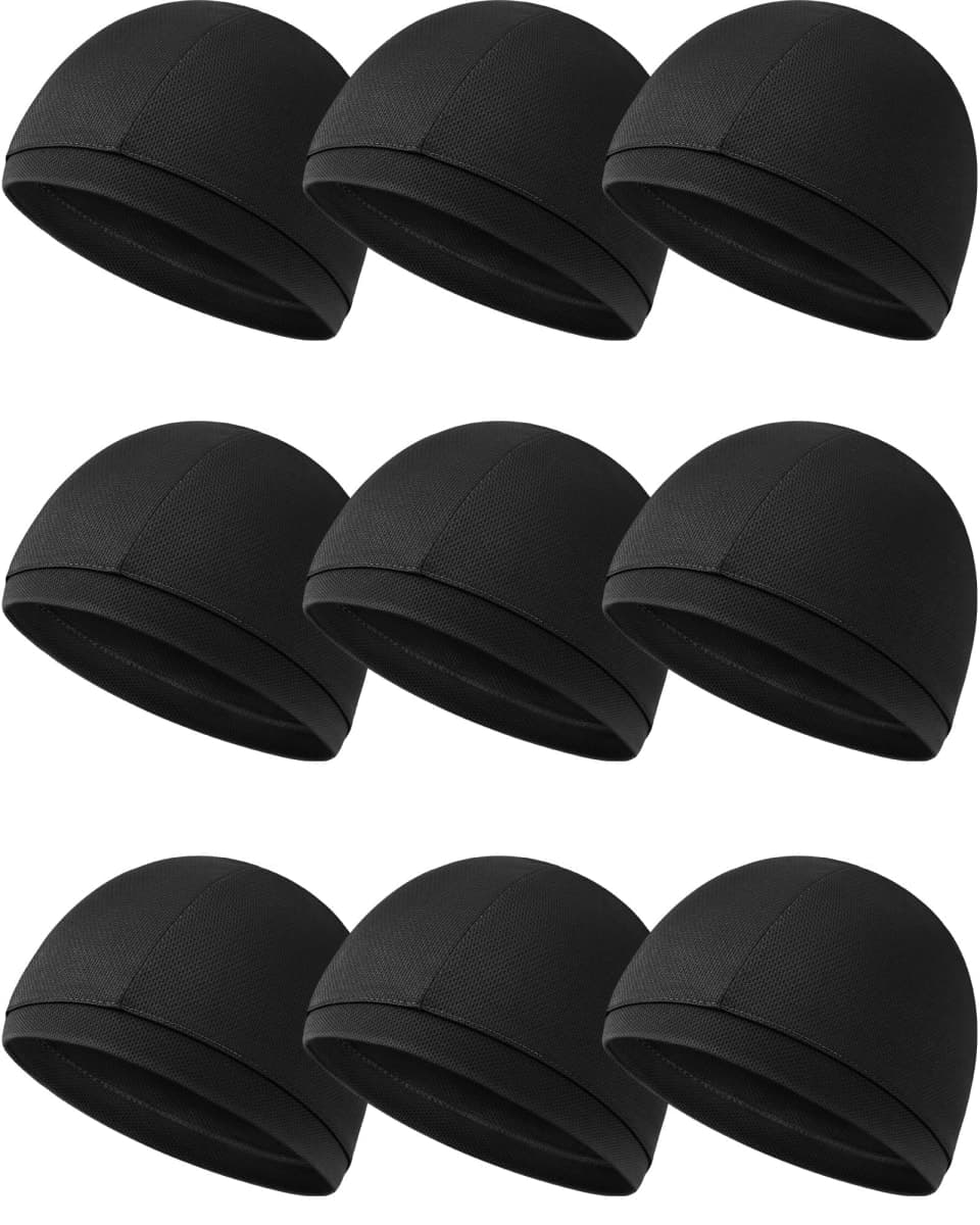Jeere 9 Pcs Cooling Skull Cap Camo Liner Sweat Wicking Lightweight Cycling Cap Running Head hat for Men Women(Black Style) — image 1