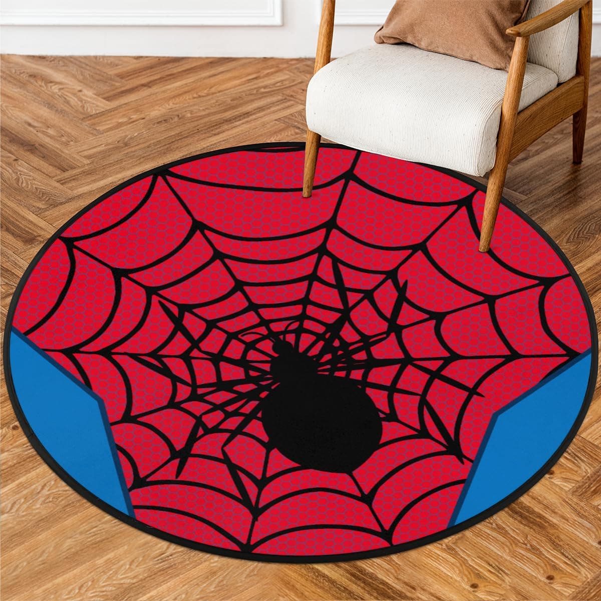Red Spider Web Round Area Rug 3Ft - Circle Entryway Rugs Washable Door Mat for Boys Room Sofa Nursery Decorations, Non-Slip Floor Carpet Aesthetic Comic Decor — image 1