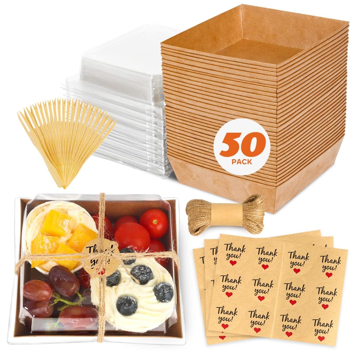 LNDIEHS 50Pcs Small Charcuterie Boxes with Clear Lids, Kraft Food Container — image 1