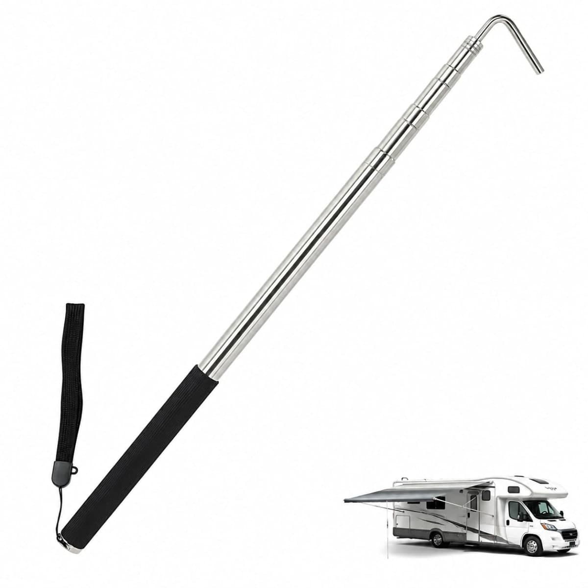 scottchen PRO RV Awning Rod Opener Easy Reach Telescopic Puller 13-3/4" to 44-3/4" Stainless Steel Silver & Black - 1pack — image 1