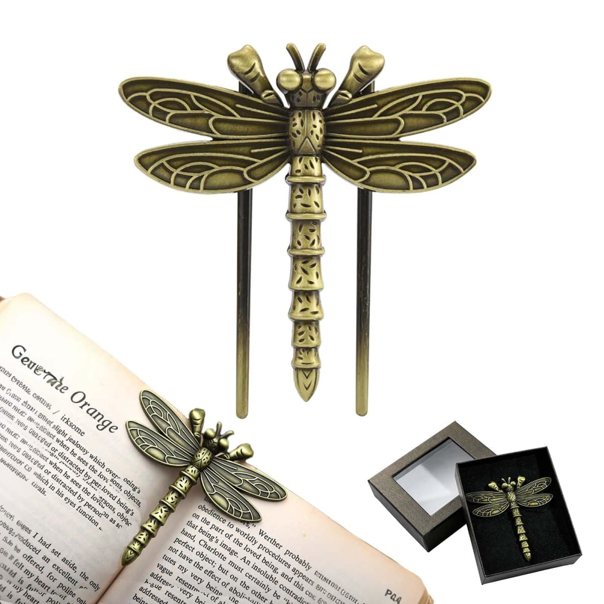 KVTTOZA Vintage Book Page Holder Metal Dragonfly Book Clips Bookmark Free Your Hands Book Marker Clip Effortlessly Hold Open While Reading Writing Gift for Book Lovers, Writers — image 1