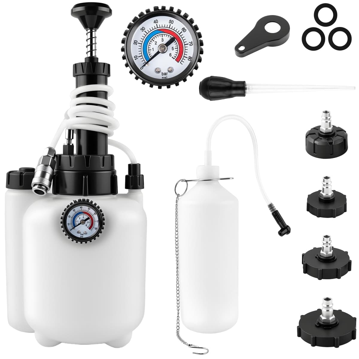 Cupbunny 3L Brake Fluid Bleeder Kit w/ 1L Catch Bottle, Manual Power Bleeder Pump for Flush Brakes and Clutch Systems, Includes 43.5/45/49.5/50.7mm Master Cylinders Caps, Pressure Brake Bleeding Tool — image 1