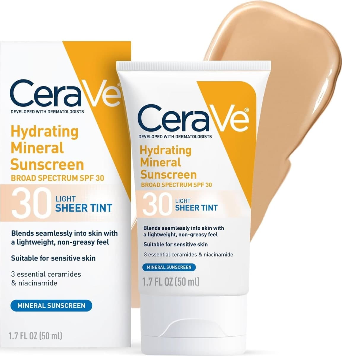 CeraVe Tinted Sunscreen for Face, Mineral SPF 30 Moisturizer, Light, 1.7oz — image 1