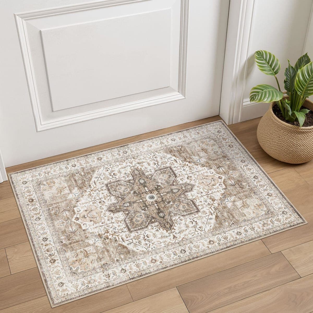 Tortania Area Rug Living Room Rugs - 2x3 Washable Boho Rug Vintage Oriental Distressed Farmhouse Large Thin Indoor Carpet for Living Room Bedroom Under Dining Table Home Office - Brown — image 1