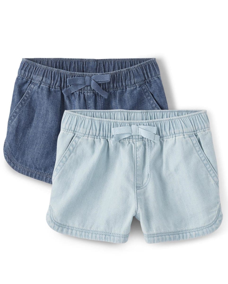 The Children's Place Toddler Girls Pull on Jean Shorts, Rose Wash-2 Pack, 2T — image 1