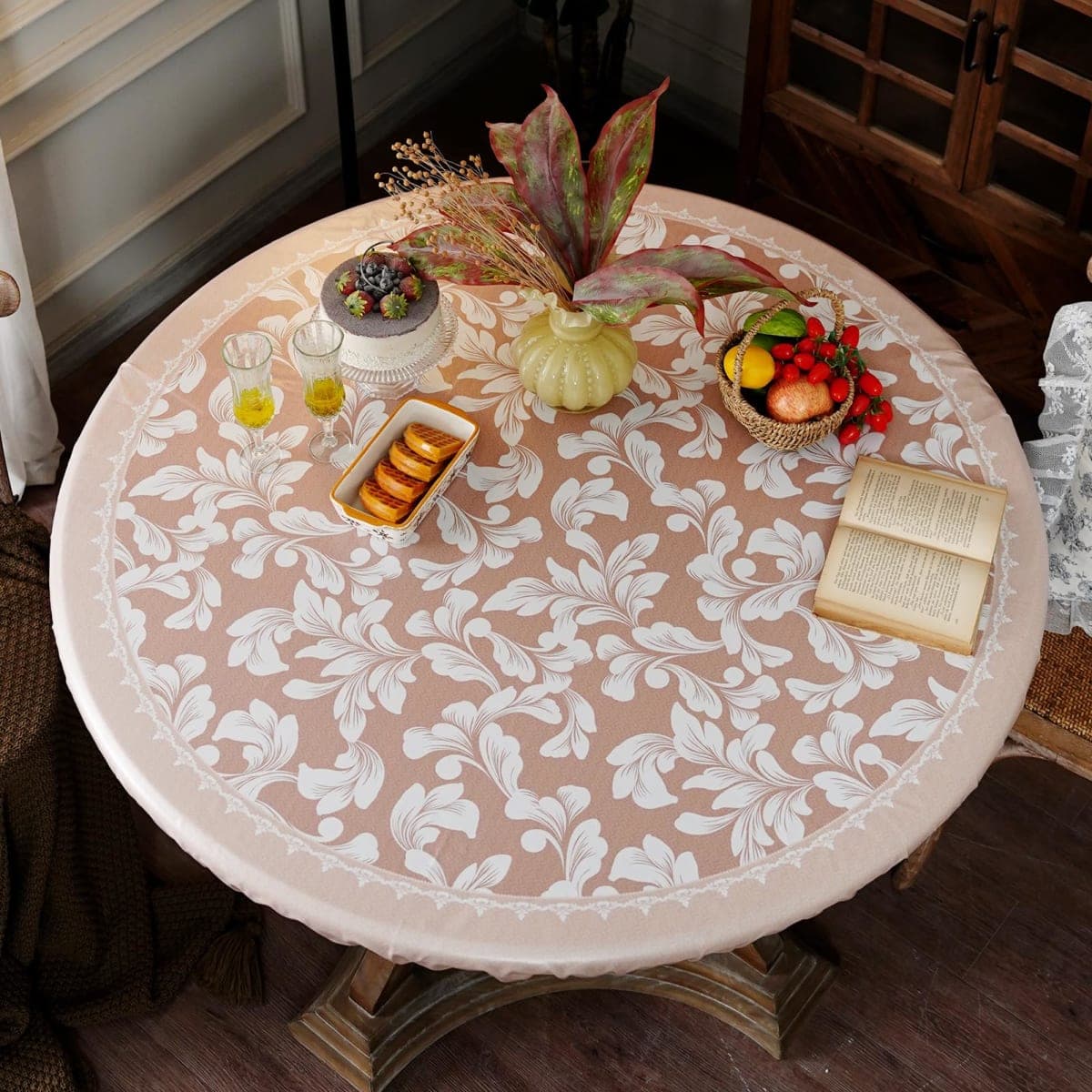 Artbloss Round Fitted Tablecloth Elastic Farmhouse Table Cover, 36"-45" — image 1