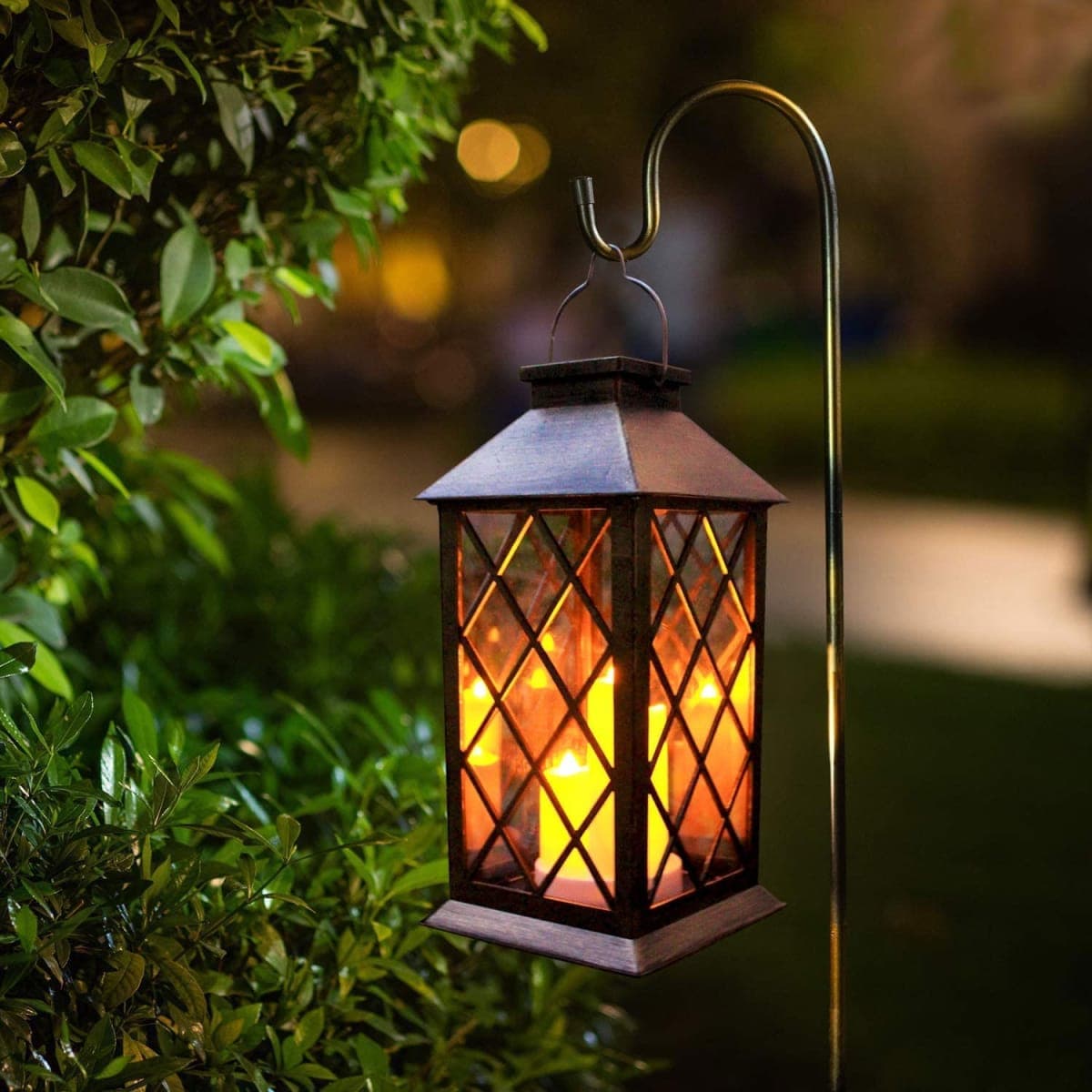 Solar Outdoor Lantern, Garden Hanging Waterproof Lanterns PVC Upgrade 3 LED Flickering Flameless Candle Decorative for Garden Women Mom Grandma Halloween Gifts (Grid Candle) — image 1