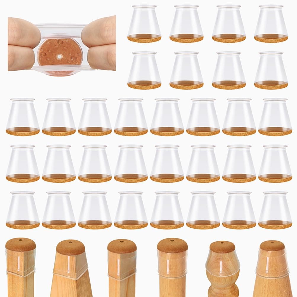 Chair Leg Floor Protectors for Hardwood Floors (Clear-24pcs, Universal L(Fit:1.3"-2")) — image 1