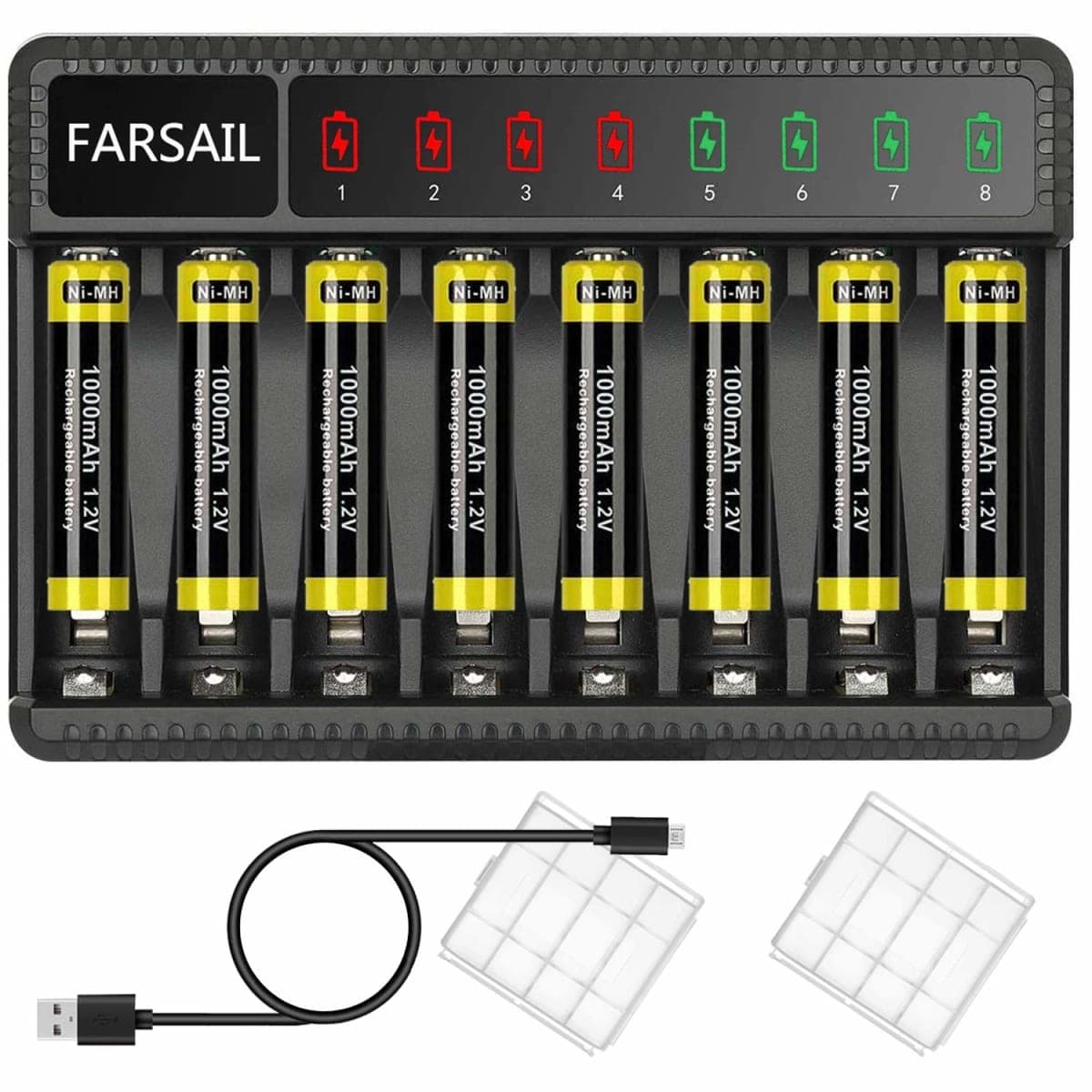 AAA Rechargeable Batteries, FARSAIL 8-Pack 1000mAh 1.2V NiMH AAA Batteries Rechargeable and AA AAA Battery Charger — image 1