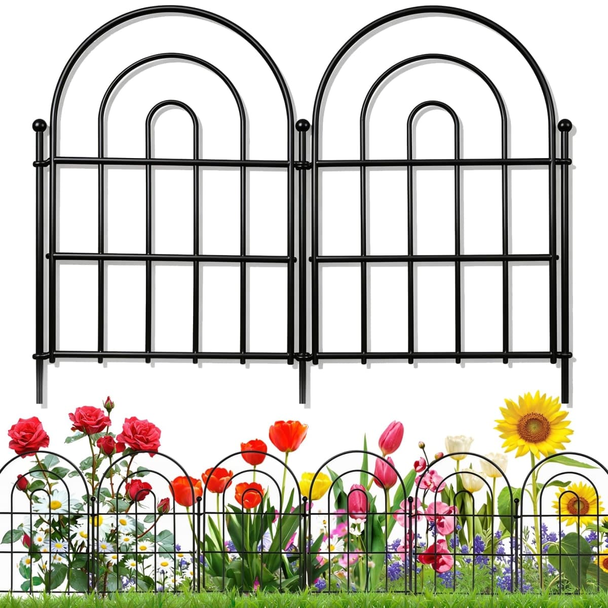 24 Pack Decorative Garden Fence Animal Barrier: 17 in(H) x 24 ft(L) Border Flower Rabbit Garden Fencing Small Arched Rustproof Metal No Dig Fence Landscape Decor for Yard — image 1