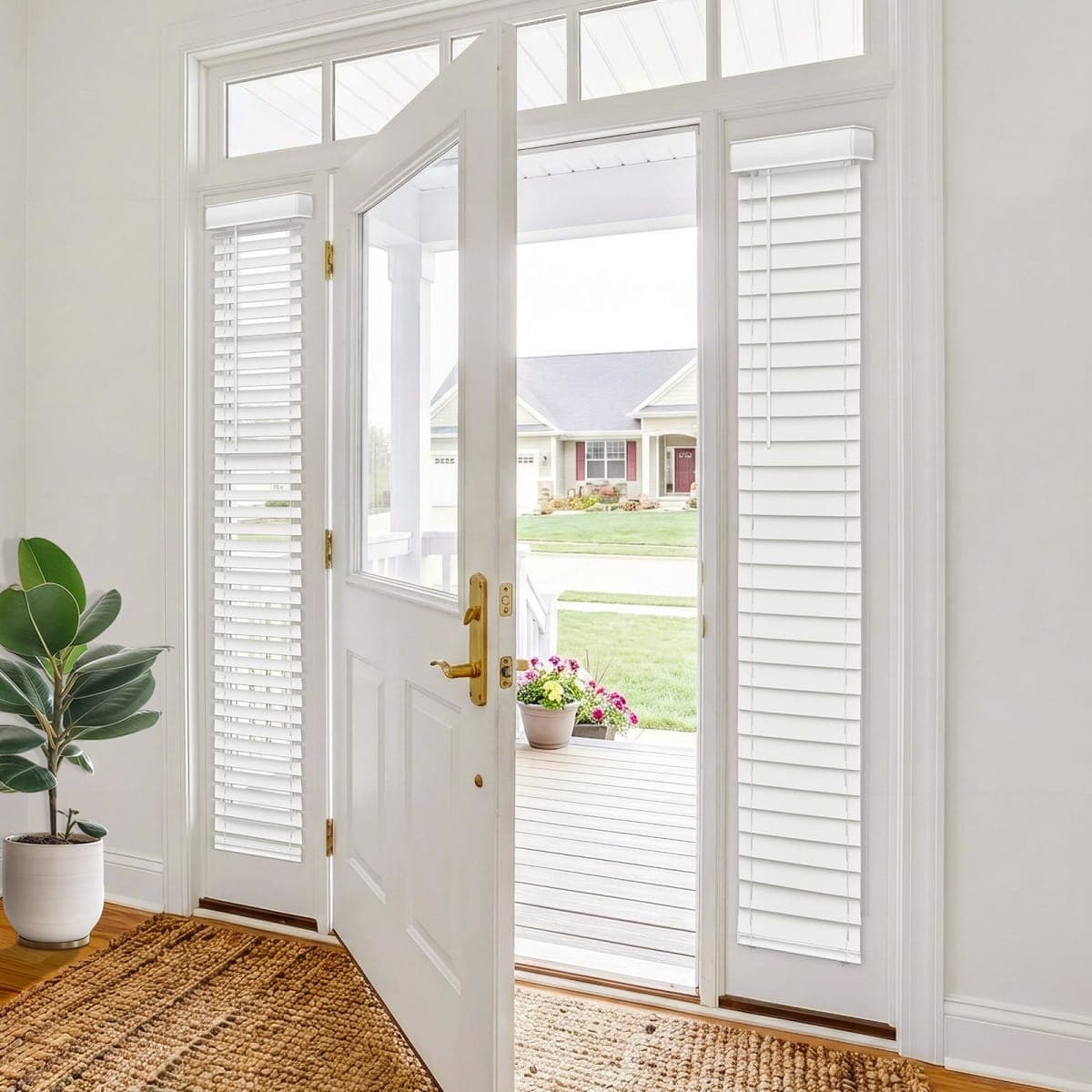 Pasoun Cordless Sidelight Blinds, 12" W x 72" H White Faux Wood Horizontal Window Blinds for Front Door, 2" Slats with Adjustable Tilt Wand, Privacy & Light Control for Narrow Windows and Entryways — image 1