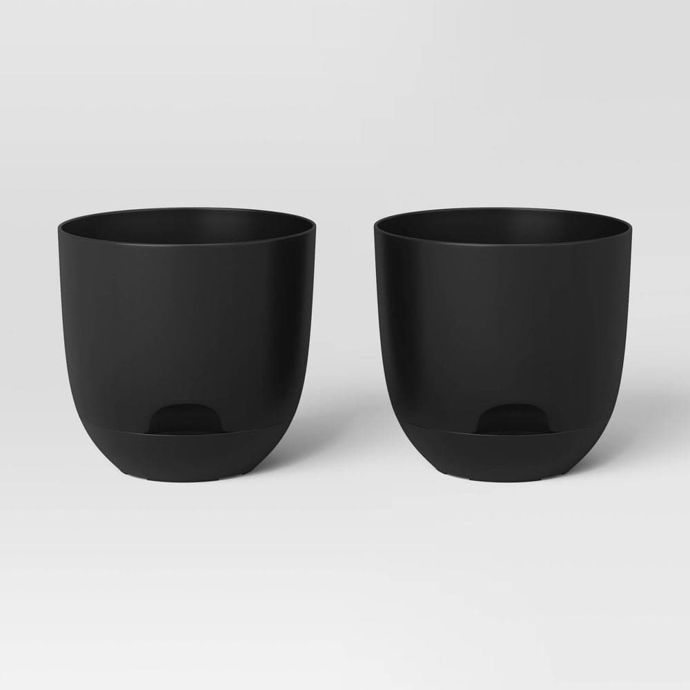 2pc Self-Watering Plastic Indoor Outdoor Planter Pots Black 4"x4" - Room Essentials™: Polypropylene, No Assembly Required — image 1
