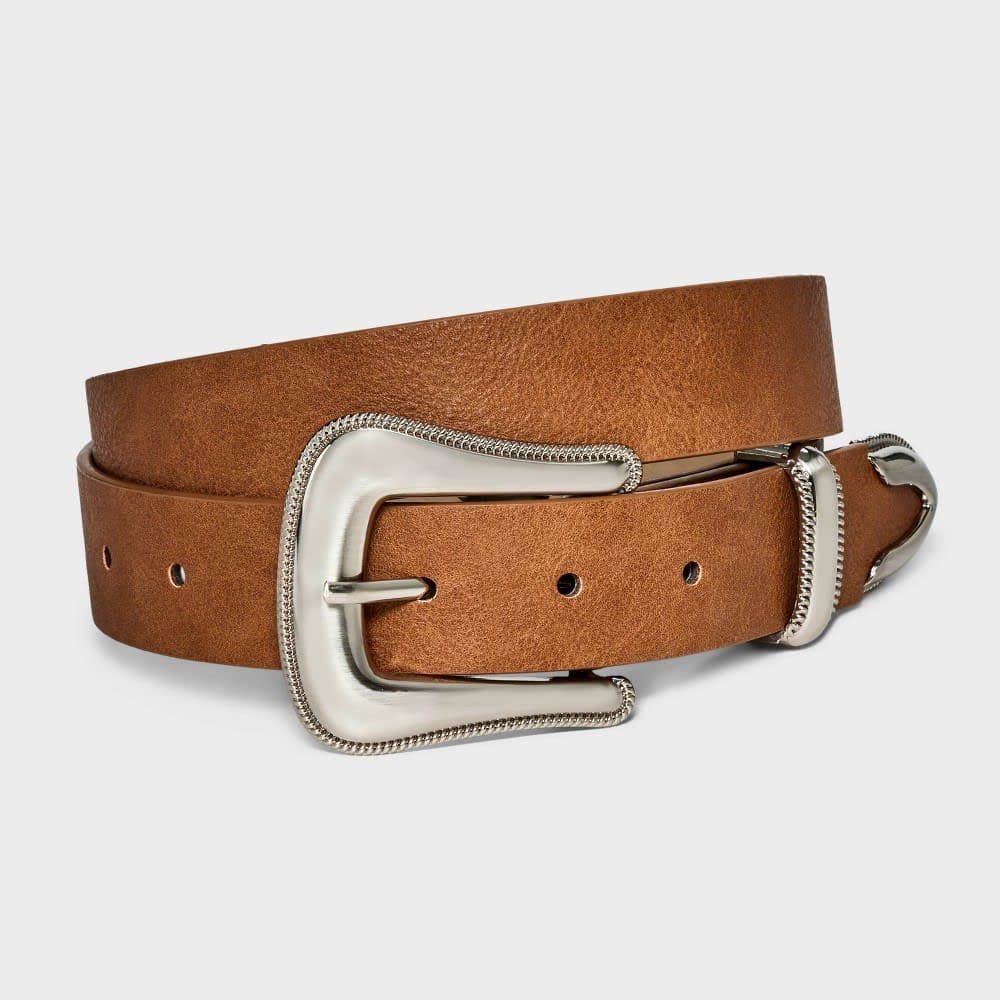 Women's Modern Western Belt - Universal Thread™ Brown XL: Adjustable Buckle, Solid Pattern, 48" Length — image 1