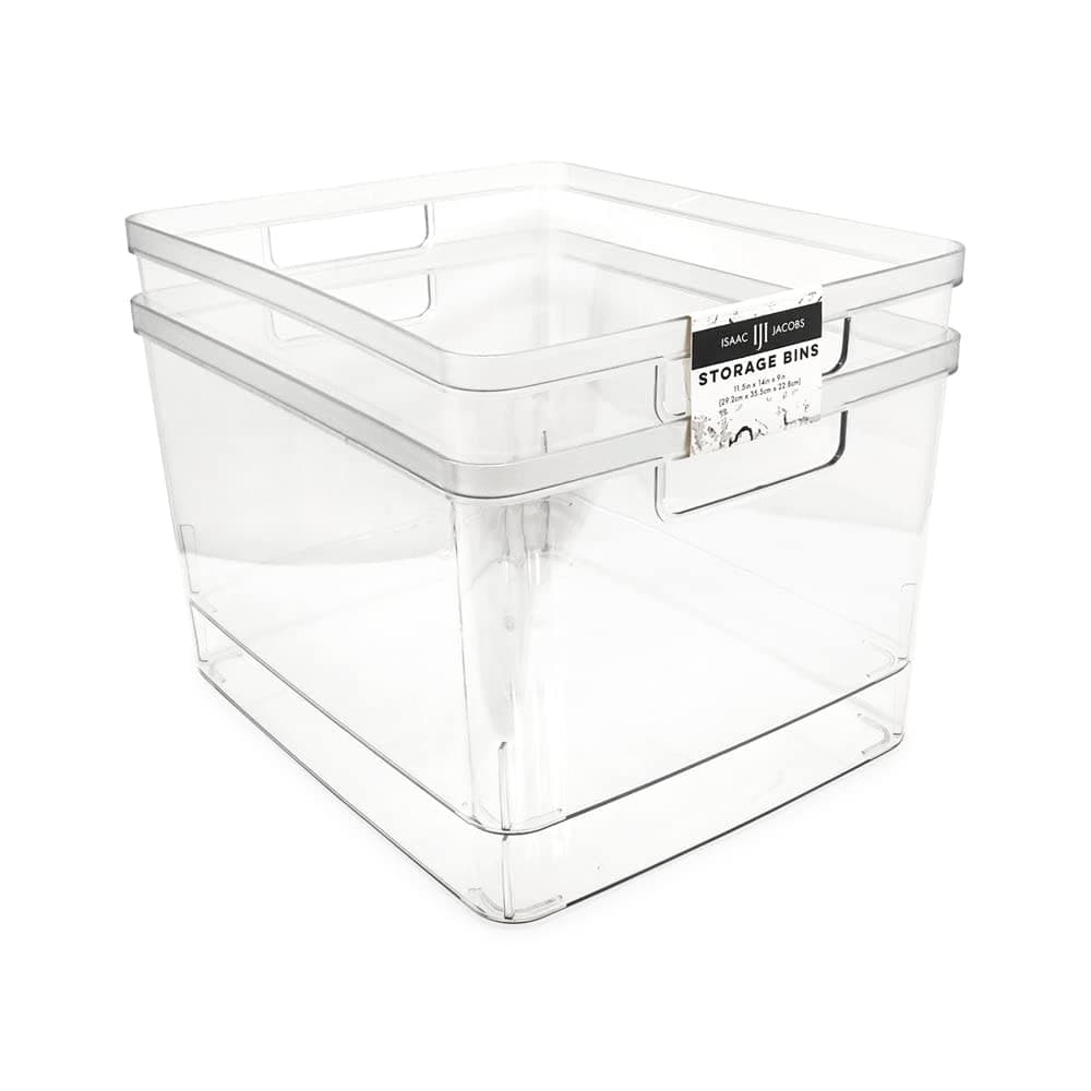 Isaac Jacobs 2-Pack Extra-Large Clear Storage Bins (11.5” L x 14” W x 9” H) w/Cutout Handles, Plastic Organizer for Home, for Kitchen, Fridge, Pantry, BPA Free, Food Safe (2-Pack, Extra-Large) — image 1