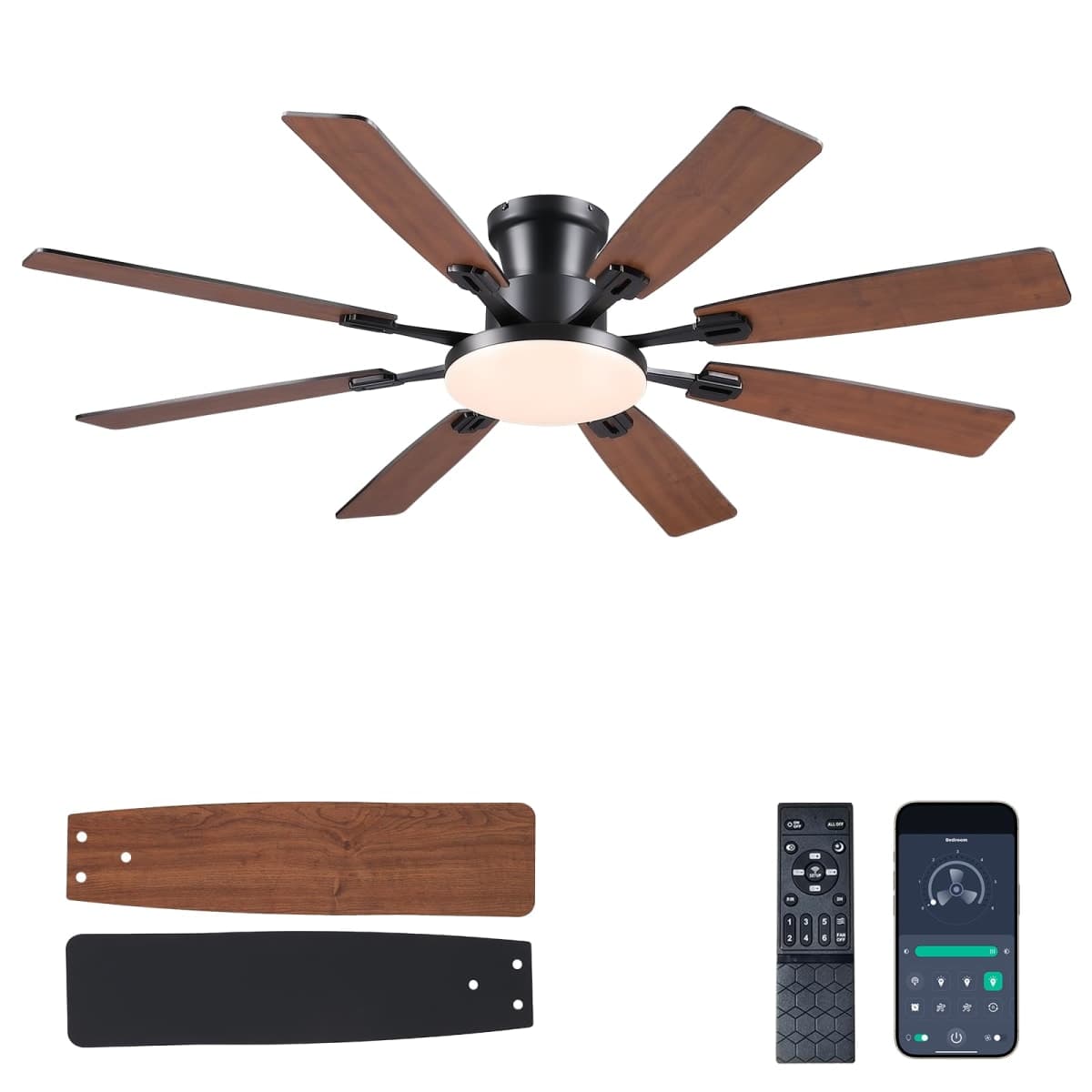 JSAITEE 60Inch Ceiling Fan with Lights, Large Low Profile Flush Mount,Brown — image 1