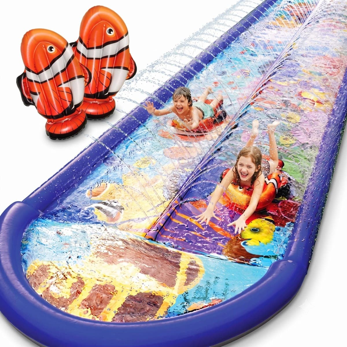 Undersea Water Dual Slip and Slide - 18 Ft X 5 Ft Slip N Slide and Sprinkler Splash Pad, Water Slide with Body Boards — image 1