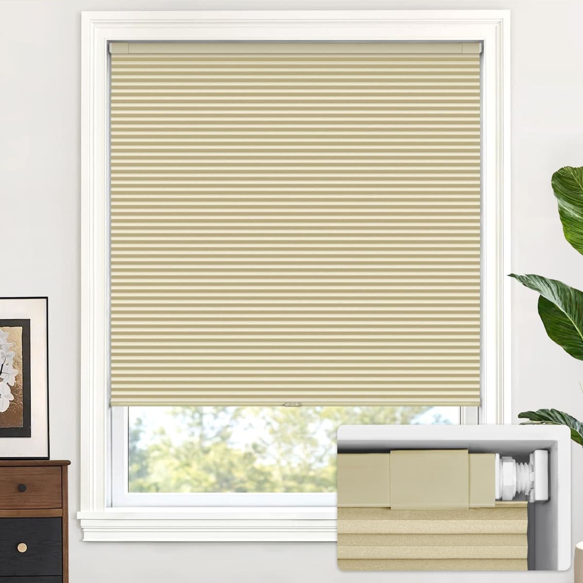 LazBlinds Cordless Cellular Shades No Tools No Drill Blackout Cellular Blinds for Window Size 23" W x 64" H, Soft Cream — image 1