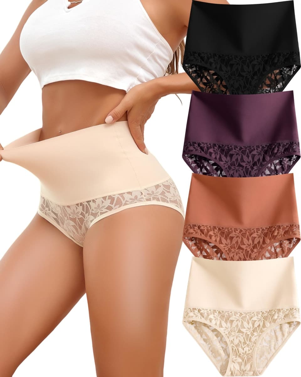 QDWQDW Shapewear for Women Tummy Control High Waisted Seamless Womens Underwear 4-Pack Sexy Lace Plus Size Panties — image 1