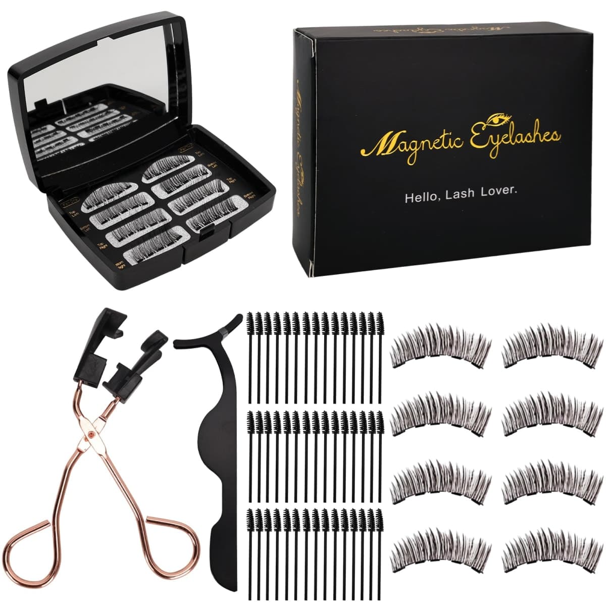 Magnetic Eyelashes with Applicator, Magnetic False Eyelashes with a Lash Applicator Tool & 50 PCS Spoolie Brush, 2 Pairs Reusable Fake Lashes Kit, Magnetic Eyelash Natural Look No Glue Needed — image 1