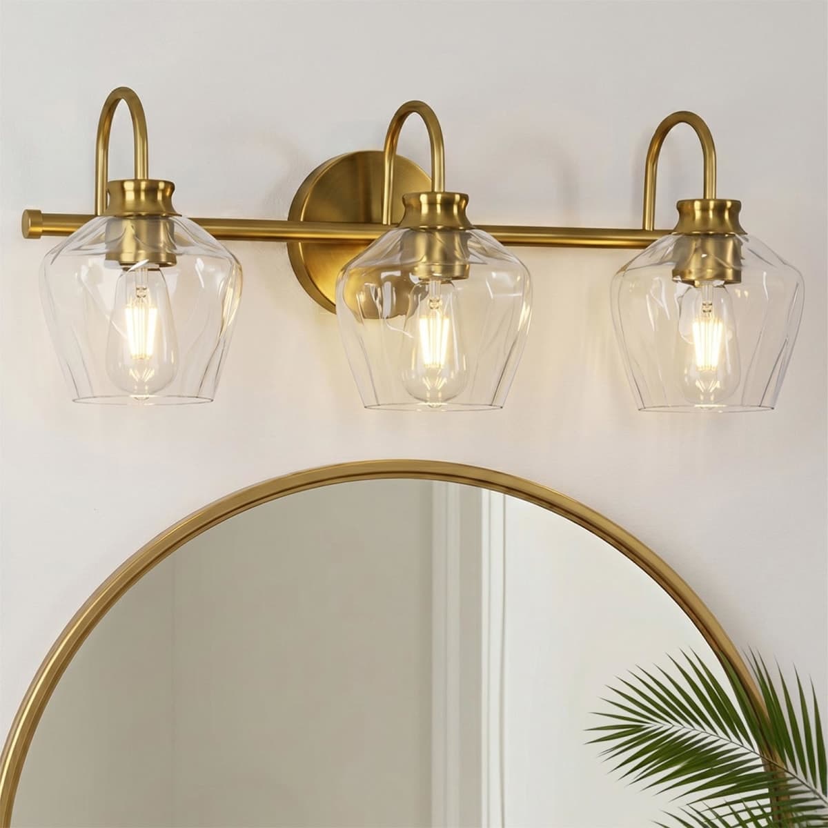 ANDY STAR Brushed Gold Vanity Light, 3 Light Bathroom Light Fixtures with Clear Diamond-Shape Hammered Glass, Brass Vintage Ripple Wall Lights for Hallway, Bedroom, Anti-Rust, E26 Base (No Bulbs) — image 1