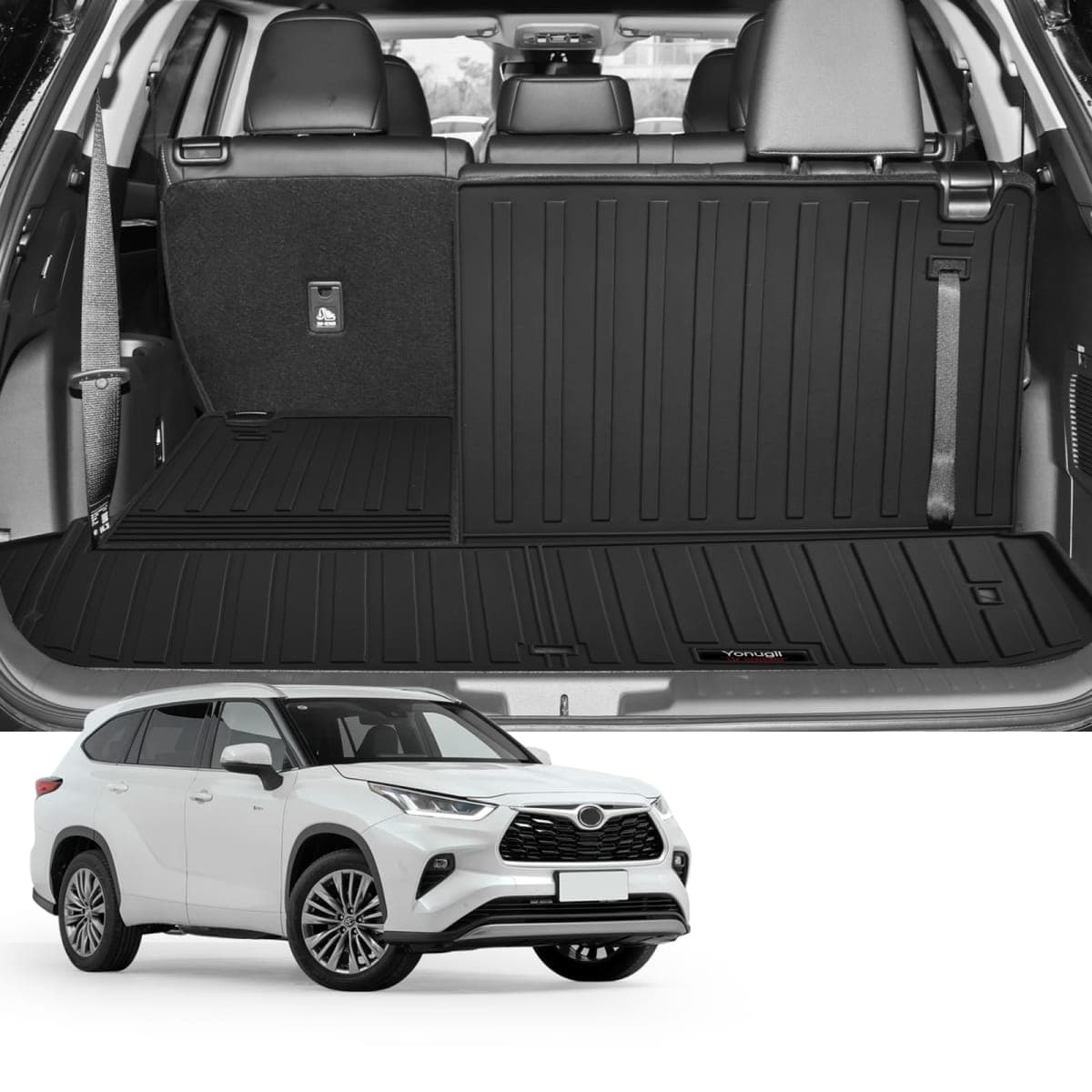Custom for 2020-2025 2026 Toyota Highlander Trunk Cargo Mats with 3rd Backrest Mat All Weather TPE Protection Accessories (Not Fit with Subwoofer) (for 2020-2026 Toyota Highlander) — image 1