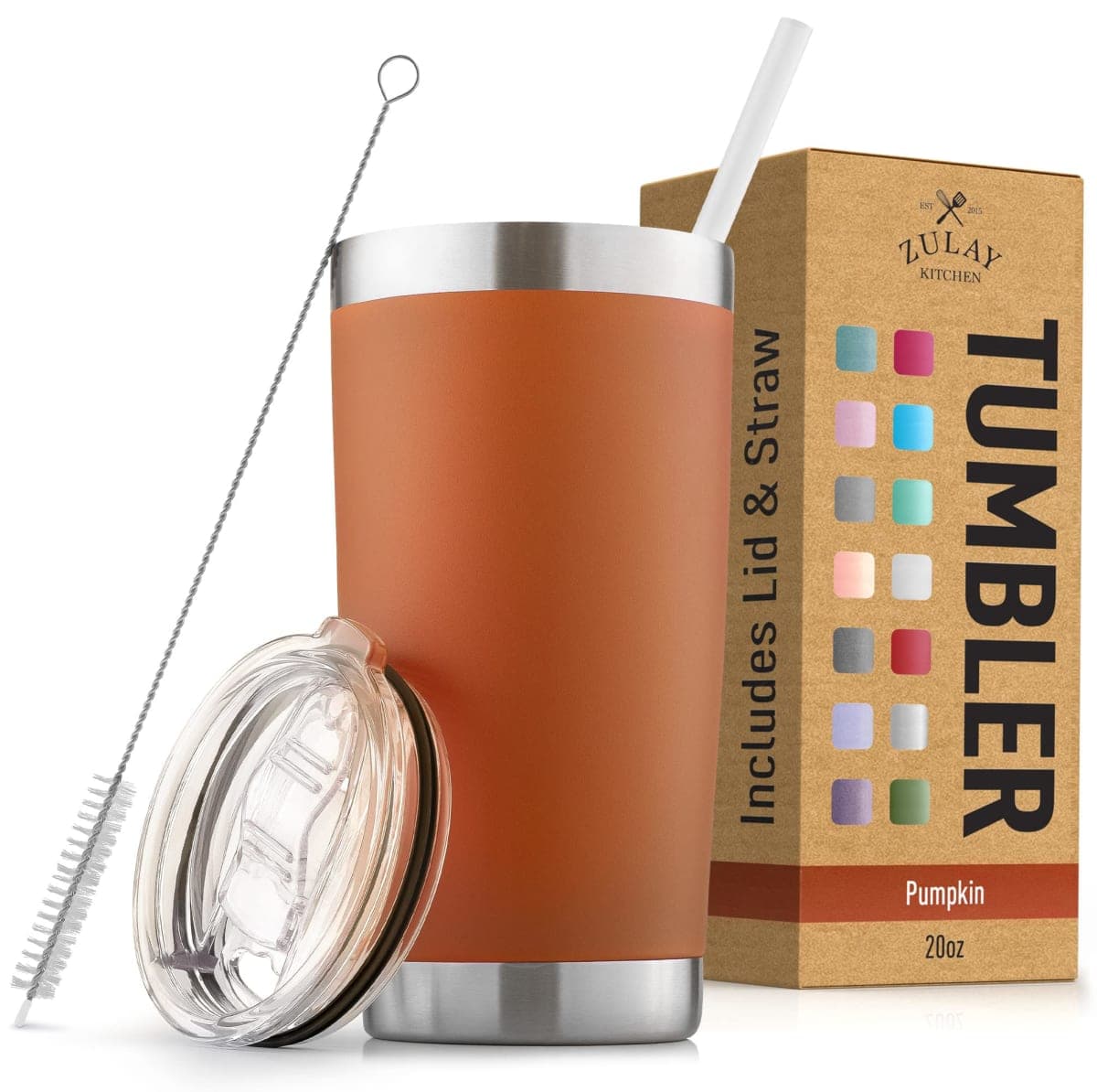 Zulay 20oz Stainless Steel Tumbler With Lid and Straw - Sweat-Free Travel Coffee Mug Tumbler Cups - Double Walled Insulated Travel Mug For Hot and Cold Drinks (Pumpkin) — image 1