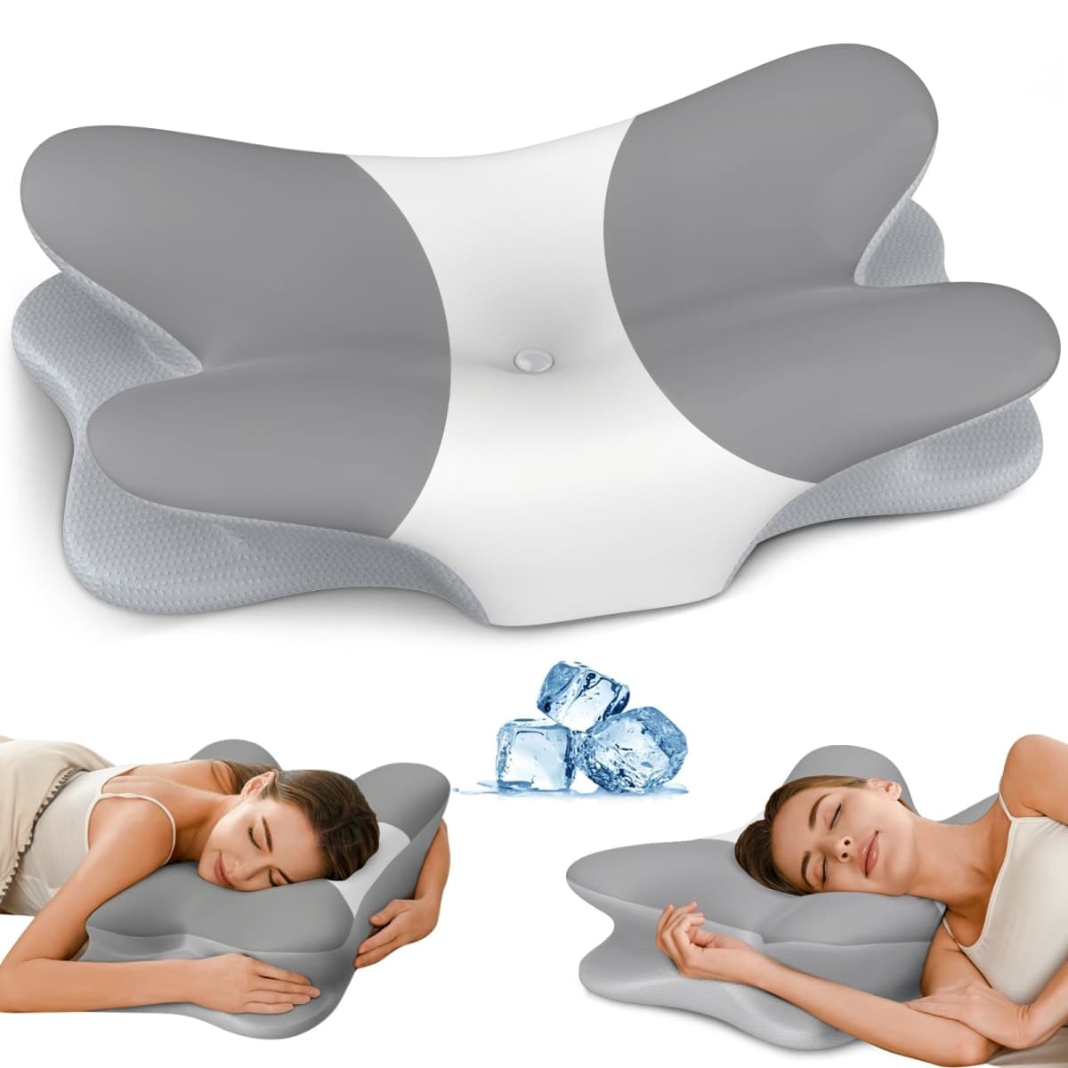 Cervical Pillow for Neck Pain Relief, Ergonomic Neck Pillow for Sleeping, Contour Pillow for Neck Support, Memory Foam Pillows for Side Back Stomach Sleepers (Grey+White+Grey) — image 1