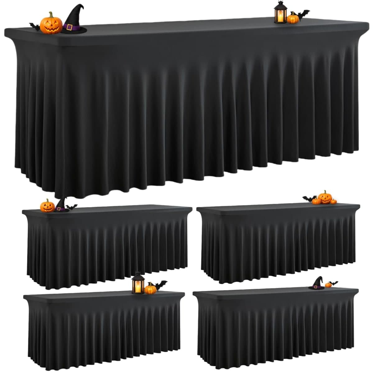 Spandex Tablecloth 8FT Rectangle Table Cover 4 Pack Black Wrinkle-Free — image 1