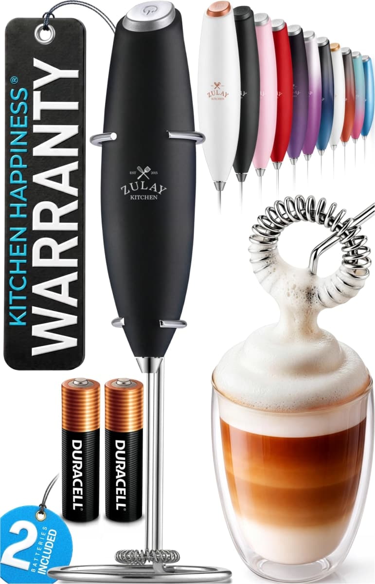 Zulay Kitchen Powerful Milk Frother Wand - Ultra Fast Handheld Drink Mixer - Electric Whisk Foam Maker for Coffee, Lattes, Cappuccino, Frappe, Matcha, Hot Chocolate & Coffee Creamer - Milk Boss Black — image 1
