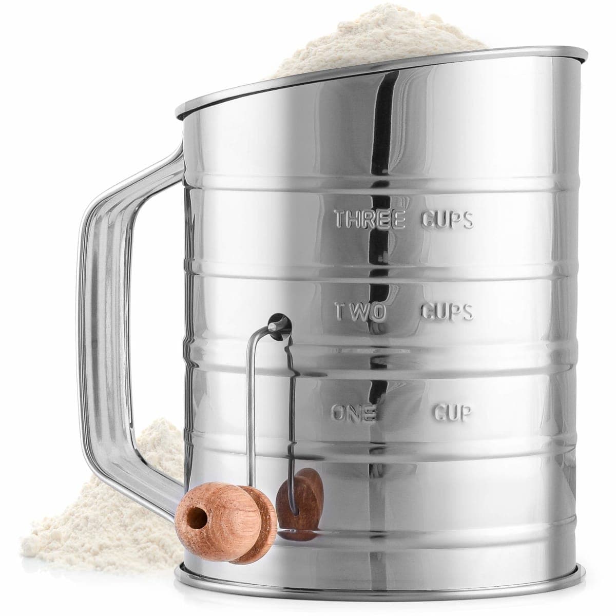 Zulay 3 Cup Stainless Steel Flour Sifter - Fine Mesh Rotary Hand Crank Flour Sifter with Agitator Wire Loop for Baking Cakes, Pastries, Pies, Cupcakes and Desserts — image 1