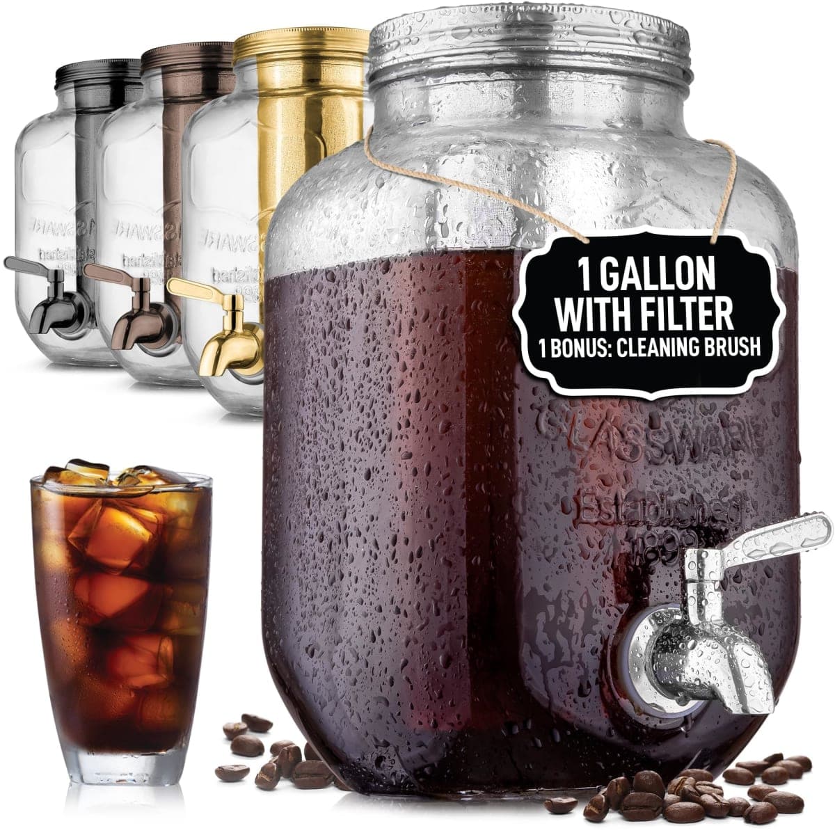 1 Gallon Cold Brew Coffee Maker with EXTRA-THICK Glass Carafe & Stainless Steel Mesh Filter - Premium Iced Coffee Maker, Cold Brew Pitcher & Tea Infuser - by Zulay Kitchen — image 1