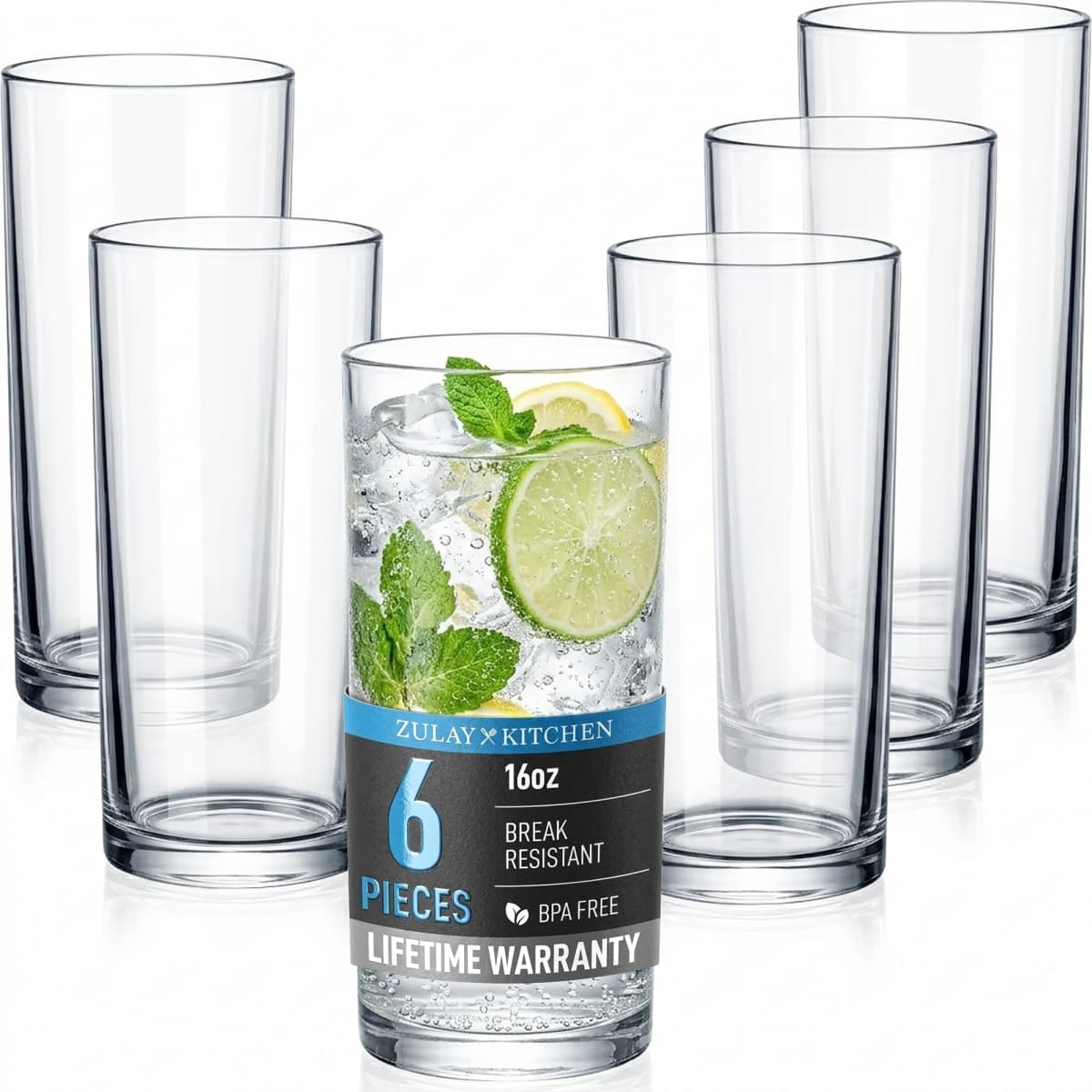 Zulay Kitchen Acrylic Glasses Drinkware - 6 Piece Unbreakable Plastic Tumblers - BPA-Free, Reusable Plastic Drinking Glasses for Home & Outdoors - Stackable, Lead-Free & Dishwasher Safe - (16 oz) — image 1