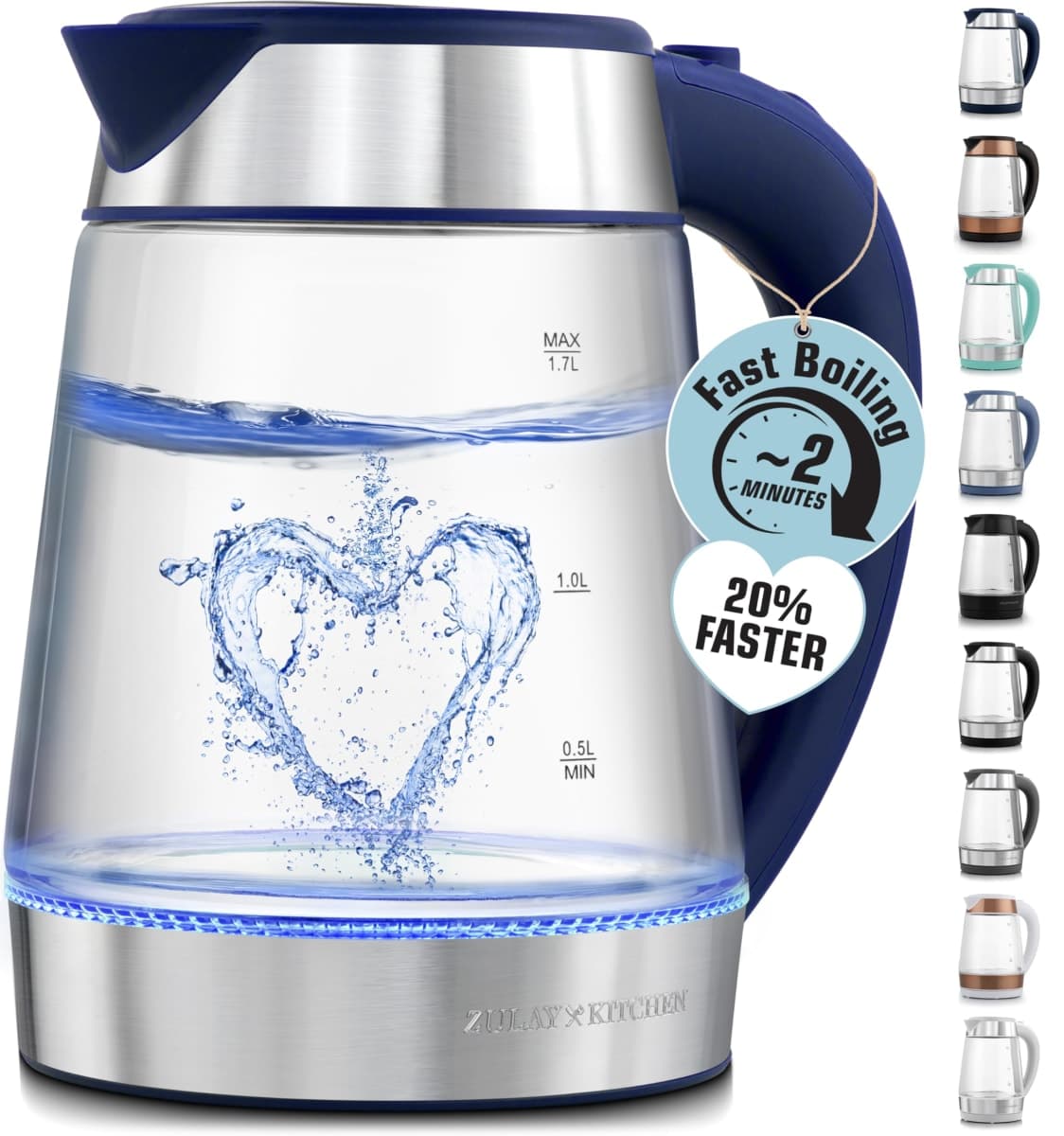 Zulay Kitchen Fast Boiling Electric Water Kettle - 1.7L, 1500W, Auto Shut-Off for Overboil & Boil Dry Protection, Cool-Touch Handle, 360° Base - Rapid Teapot Boiler For Coffee & Tea - Navy — image 1