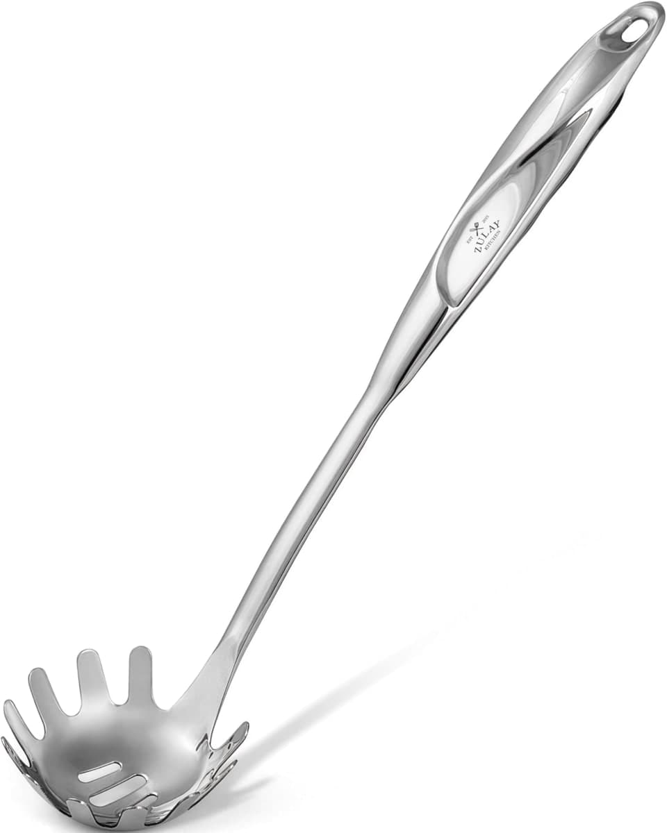 Zulay Kitchen Pasta Server - Durable Food Grade Stainless Steel Pasta Spoon Server with Ergonomic Handle & Heat Resistant Design - Kitchen Spaghetti Server Fork for Noodles, Pasta, & More (12 inch) — image 1
