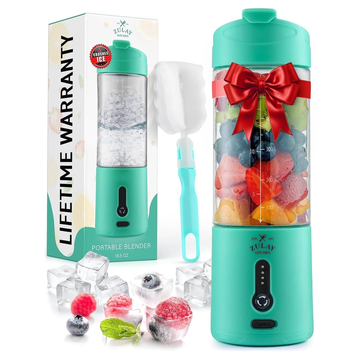 Zulay Kitchen 18 oz Personal Blenders that Crush Ice - USB-C Rechargeable, Cordless Travel Blender - Portable Smoothie Blender On the Go, Frozen Fruits, & Veggies with 6 Sharp Blades (Aqua) — image 1
