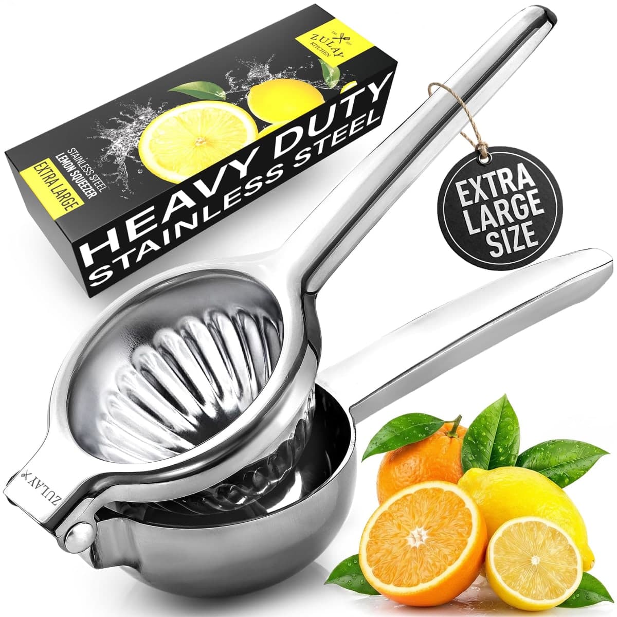 Zulay Extra Large Lemon Squeezer Stainless Steel - Easy Squeeze Manual Heavy Duty Lemon Juicer Hand Press - Ergonomic Citrus Squeezer & Fruit Juicer for Oranges, Lemons, & Limes — image 1
