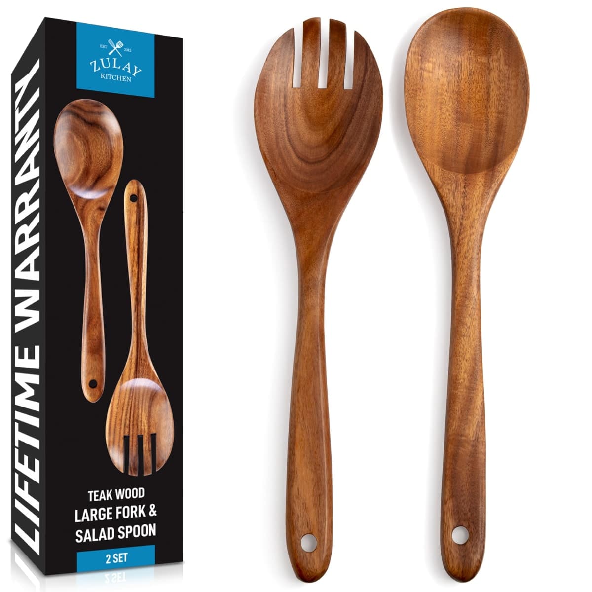 ZK Utensil Set Teak Wood - Large Salad Spoon and Fork - 2 Piece — image 1
