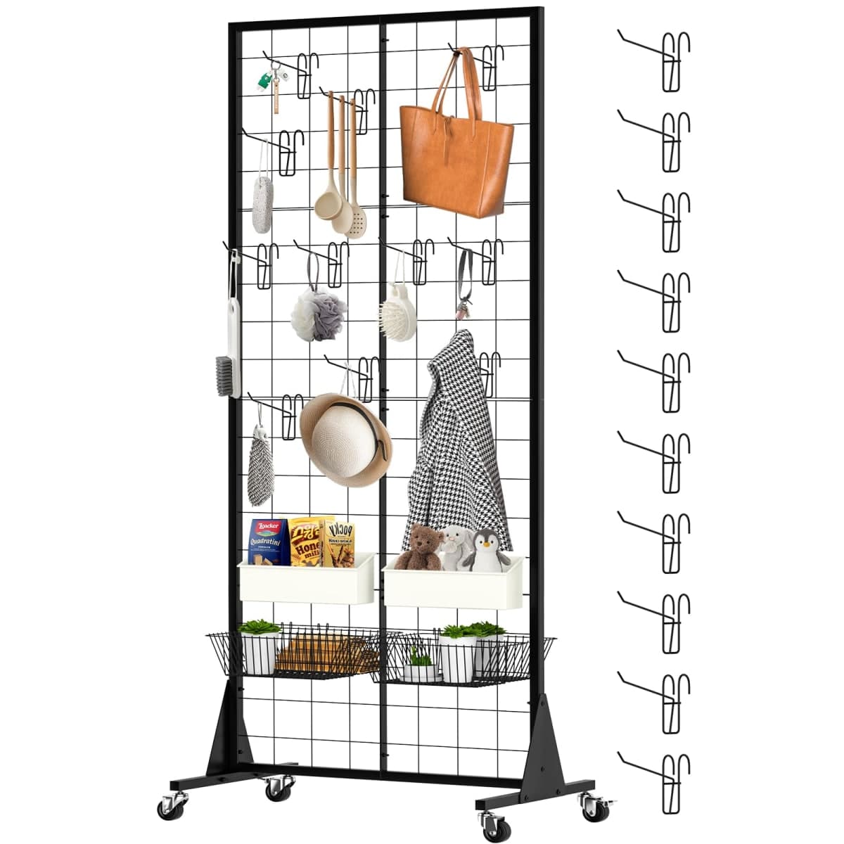 DEYEGELEA 2'x5.5' Ft Gridwall Panel Display Stands Heavy Duty Floor Standing Retail Display Rack with Triangle Base for Retail Art Show With 10 Hooks — image 1